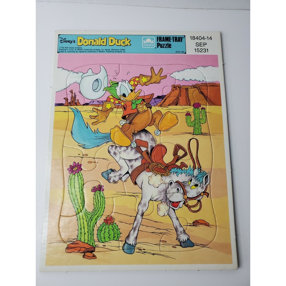 Disney - Donald Duck Cowboy Western - Golden Frame Tray Puzzle 4510-14A Vintage